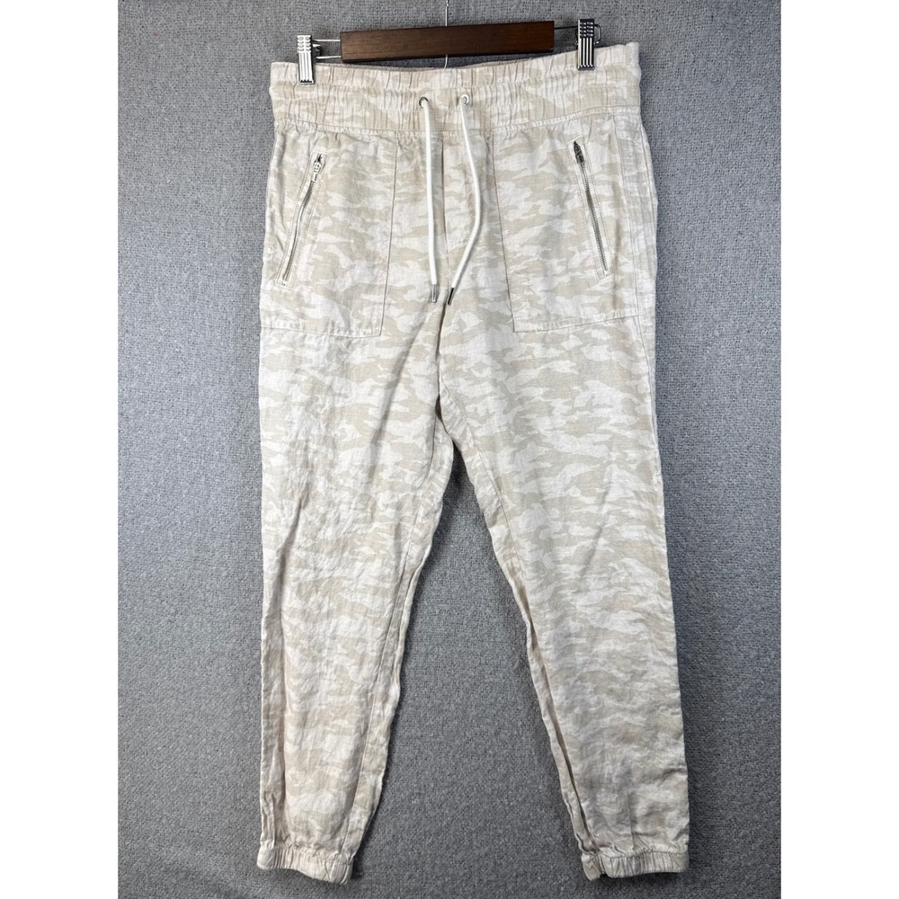 Athleta Cabo Tide Linen Jogger Pants Drawstring Elastic Waist Camo Tan Size 6 - Picture 3 of 12